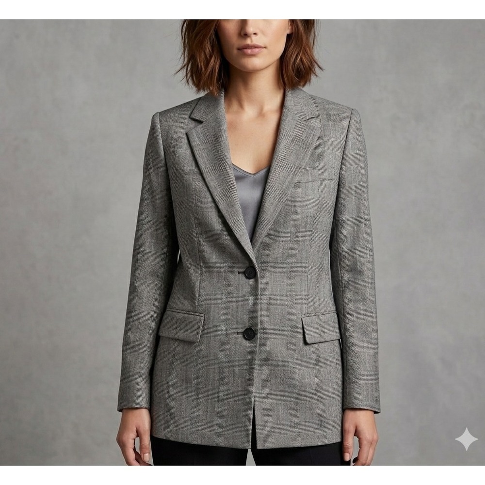 Gray Glen Plaid Blazer M Prince of Wales Notch Lapel Academia Office Gentle Fawn - Picture 2 of 16